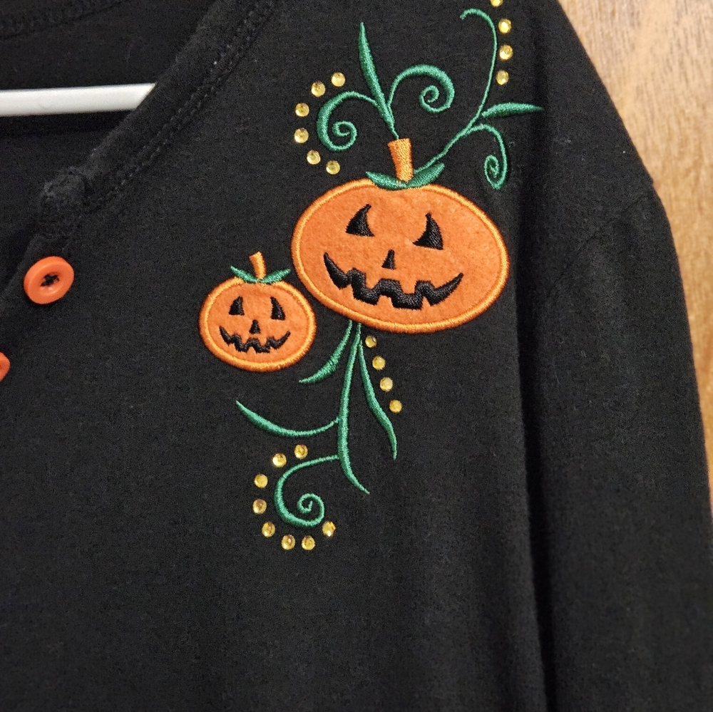 Womens Applique Blk & Orange 3 Xl Pumpkin 3/4 Sleeve Top - Picture 3 of 5